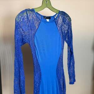 VTG Y2K AMIClubwear Royal Blue Lace Bodycon Dress, Long Sleeve, Size M